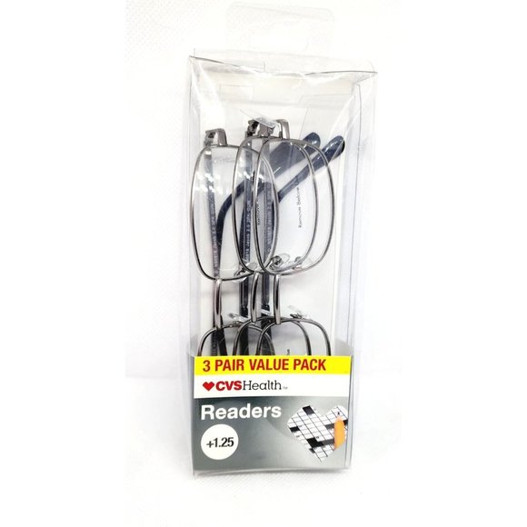 2018 CVS Health 3 Pair Value Pack +1.25 Jacob 2.0 Gun Metal Gray Reading Glasses - Picture 15 of 15